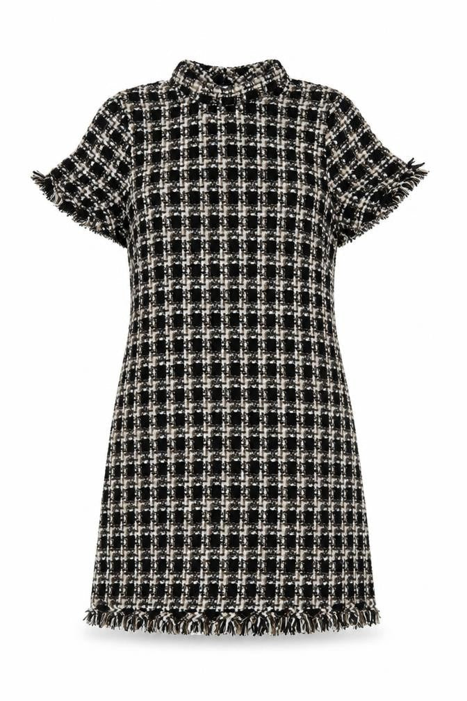 Primark Women Black Tweed Check Short Sleeve Shift Dress UK 14
