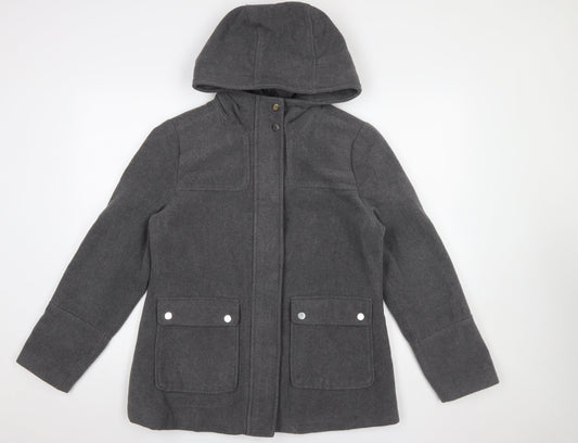 Atmosphere Women Grey Hooded Wool Blend Parka Coat Size 12
