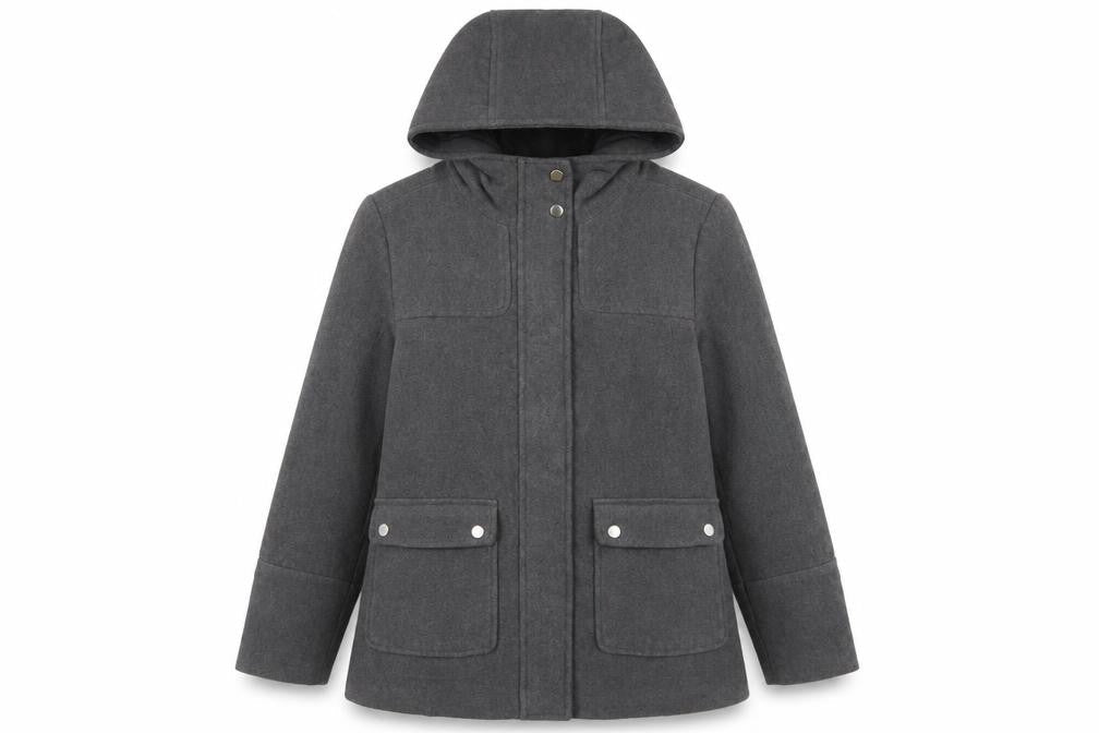 Atmosphere Women Grey Hooded Wool Blend Parka Coat Size 12