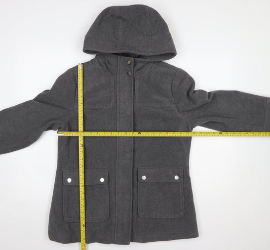 Atmosphere Women Grey Hooded Wool Blend Parka Coat Size 12