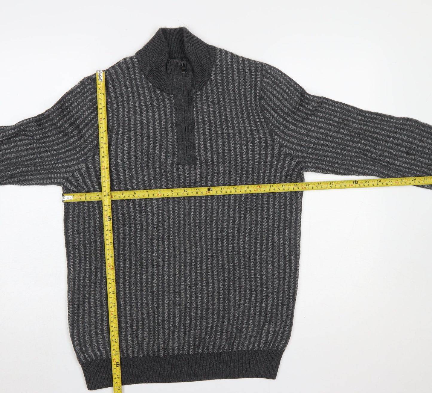 Marks and Spencer Men’s Grey Cotton 1/4 Zip Jumper Size S Regular Fit