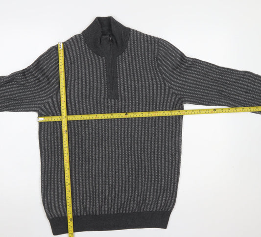Marks and Spencer Men’s Grey Cotton 1/4 Zip Jumper Size S Regular Fit