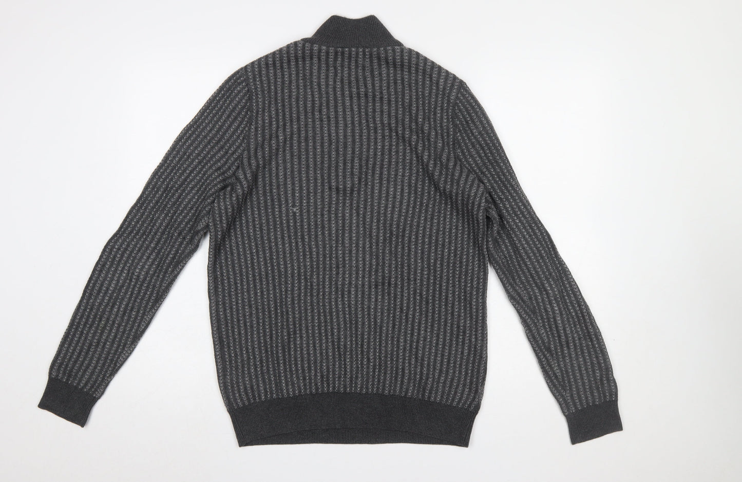 Marks and Spencer Men’s Grey Cotton 1/4 Zip Jumper Size S Regular Fit