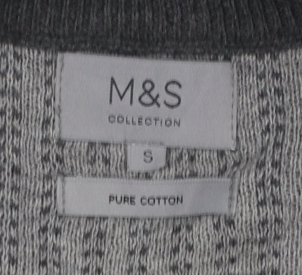 Marks and Spencer Men’s Grey Cotton 1/4 Zip Jumper Size S Regular Fit