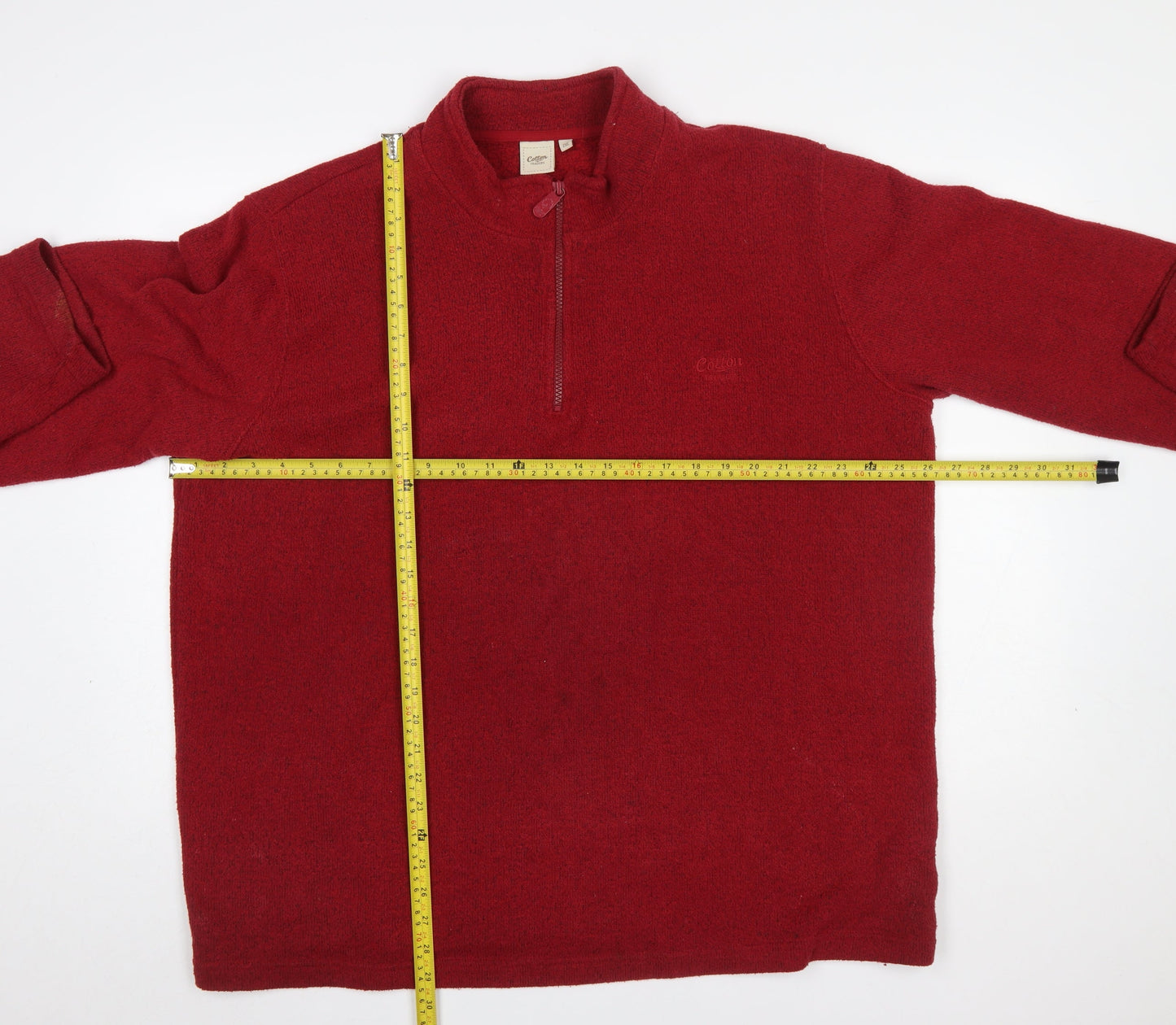 Cotton Traders Mens Red 2XL Fleece Half Zip Sweatshirt