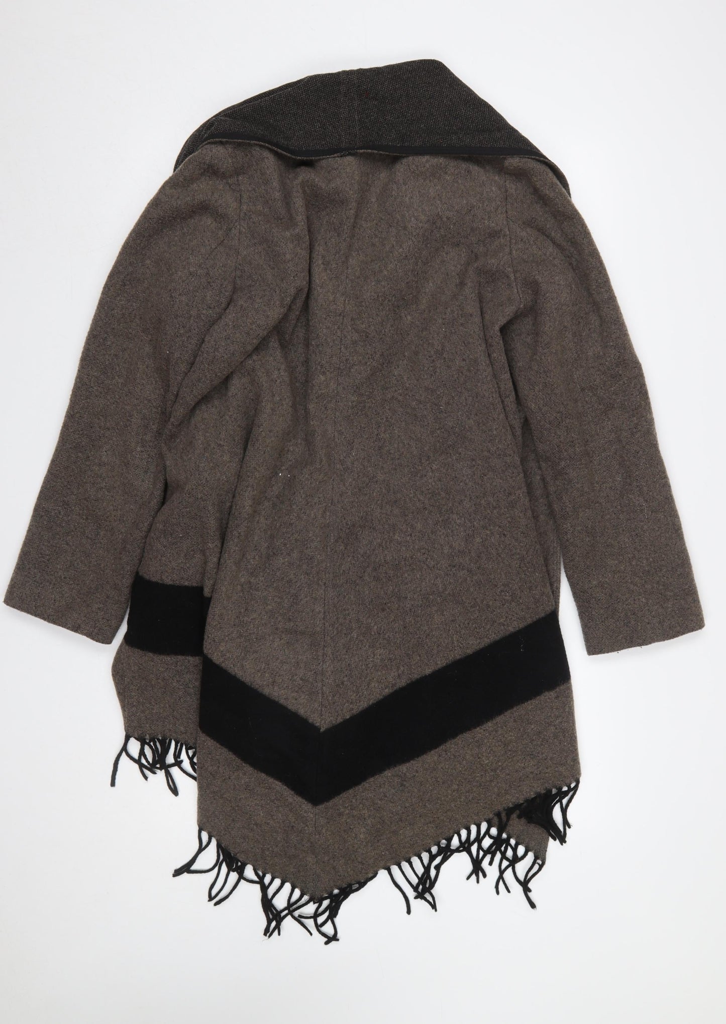 Zara Woman Brown Wool Blend Wrap Fringe Cardigan Size L