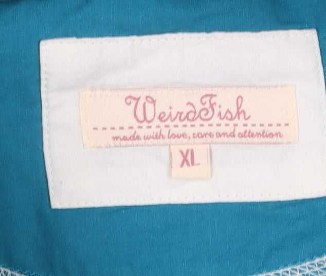 Weird Fish Womens Blue Striped 1/4 Zip Cotton Pullover Sweatshirt XL