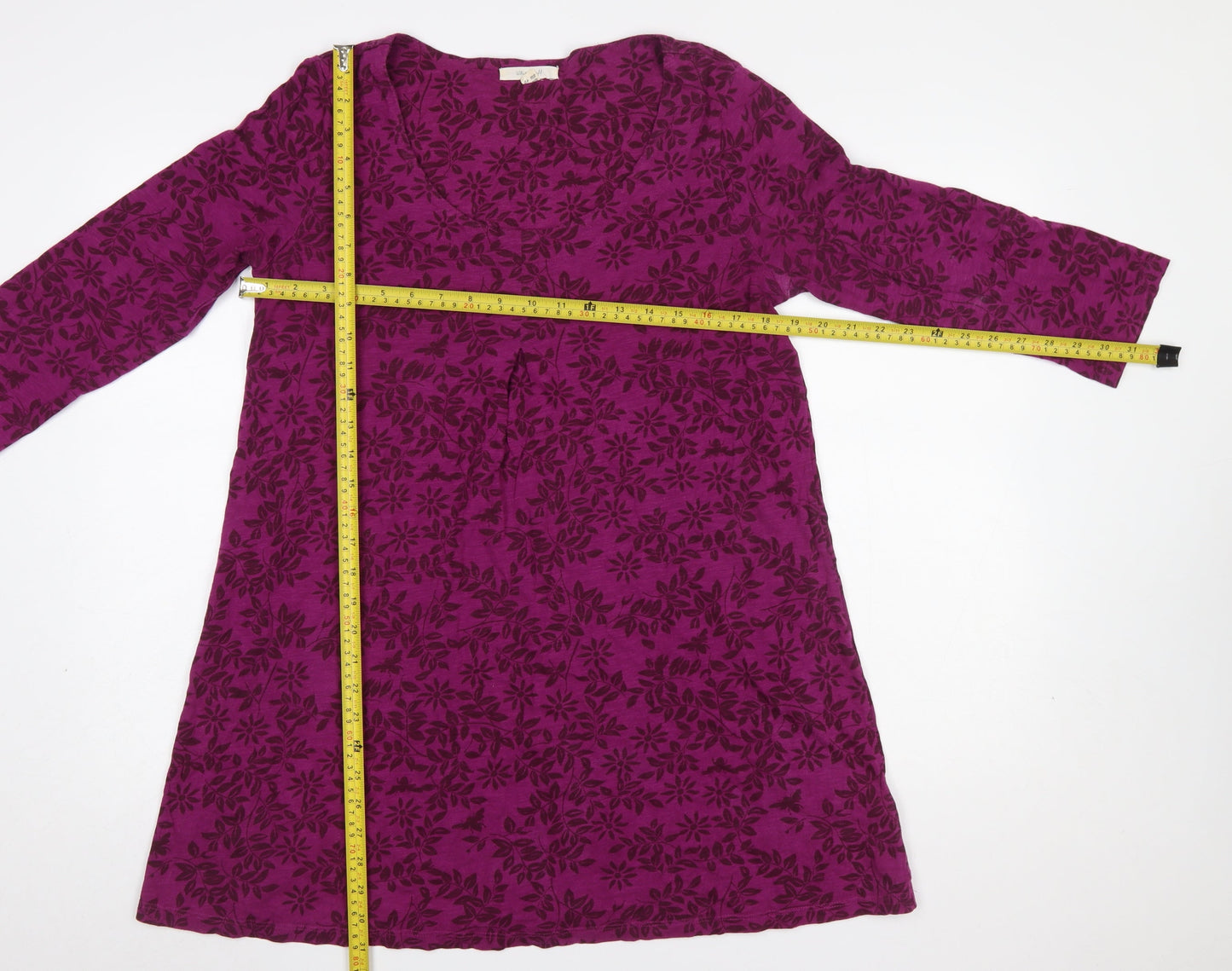 White Stuff Women's Purple Floral A-Line Knee Length Cotton Dress Size 12