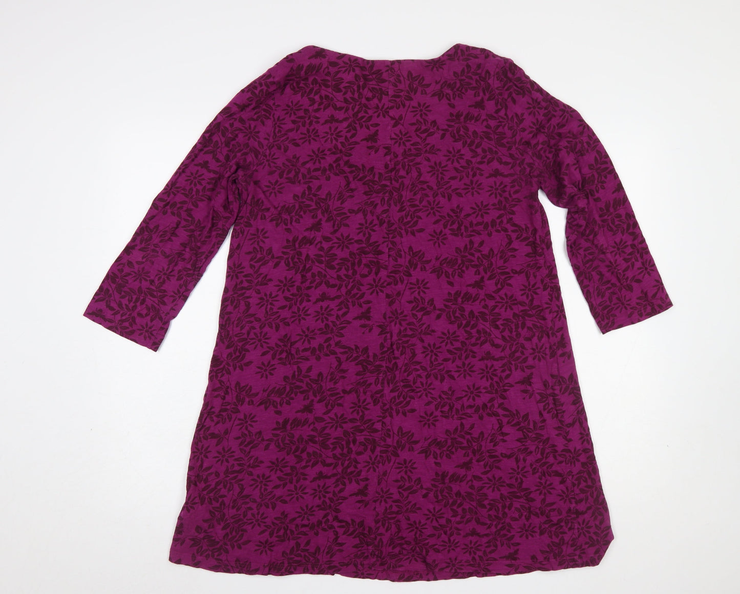 White Stuff Women's Purple Floral A-Line Knee Length Cotton Dress Size 12