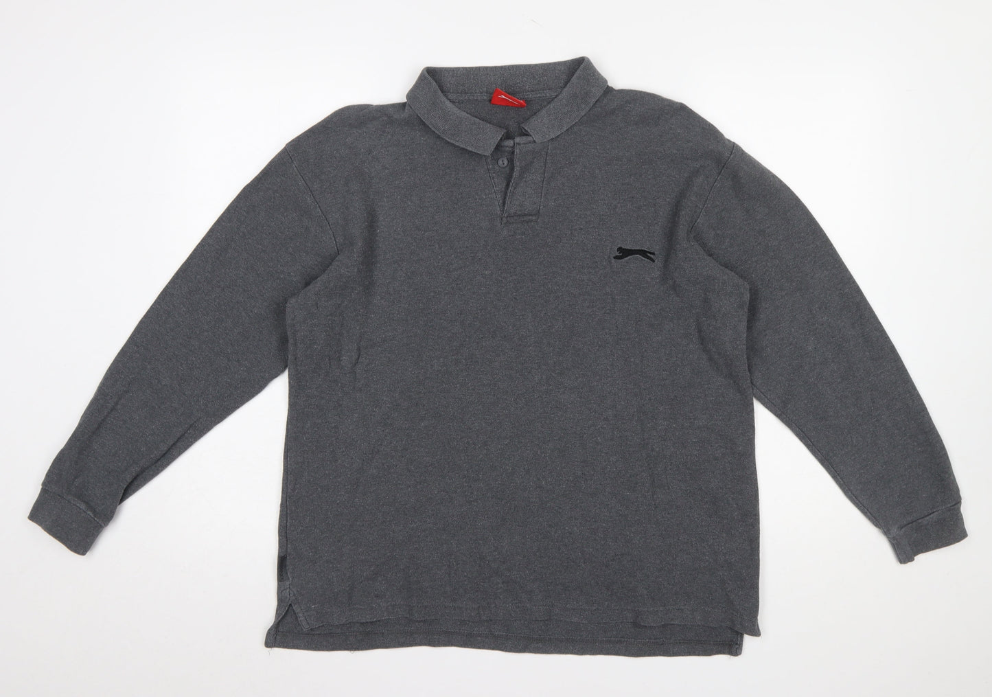 Slazenger Men's Grey Long Sleeve Cotton Polo Shirt L