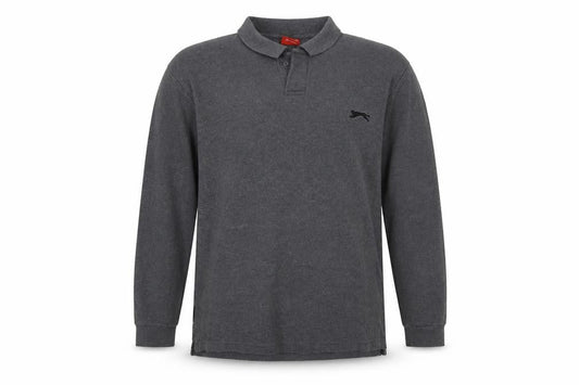 Slazenger Men's Grey Long Sleeve Cotton Polo Shirt L