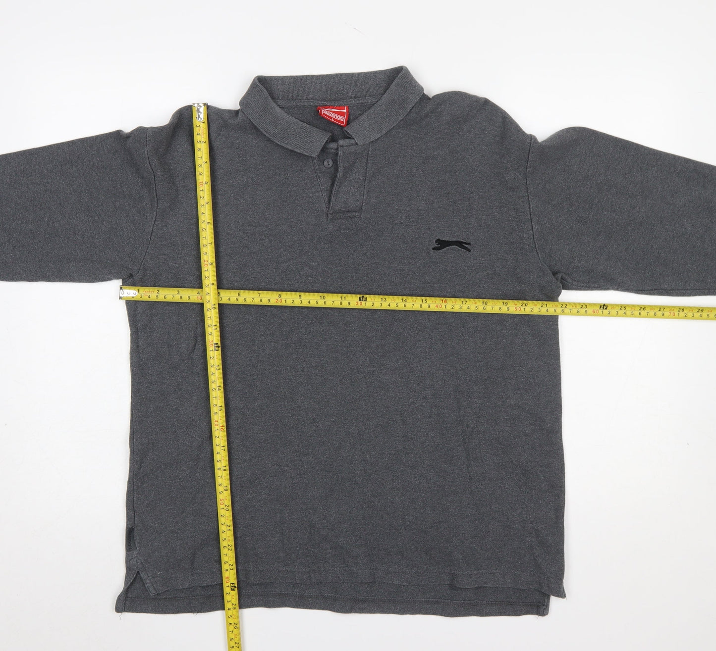 Slazenger Men's Grey Long Sleeve Cotton Polo Shirt L