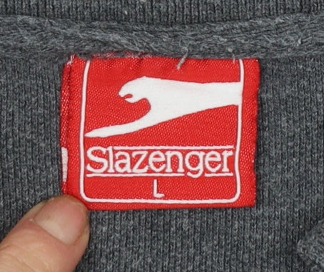 Slazenger Men's Grey Long Sleeve Cotton Polo Shirt L
