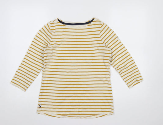 Joules Womens Yellow White Striped 3/4 Sleeve Cotton Boat Neck Top Size 8