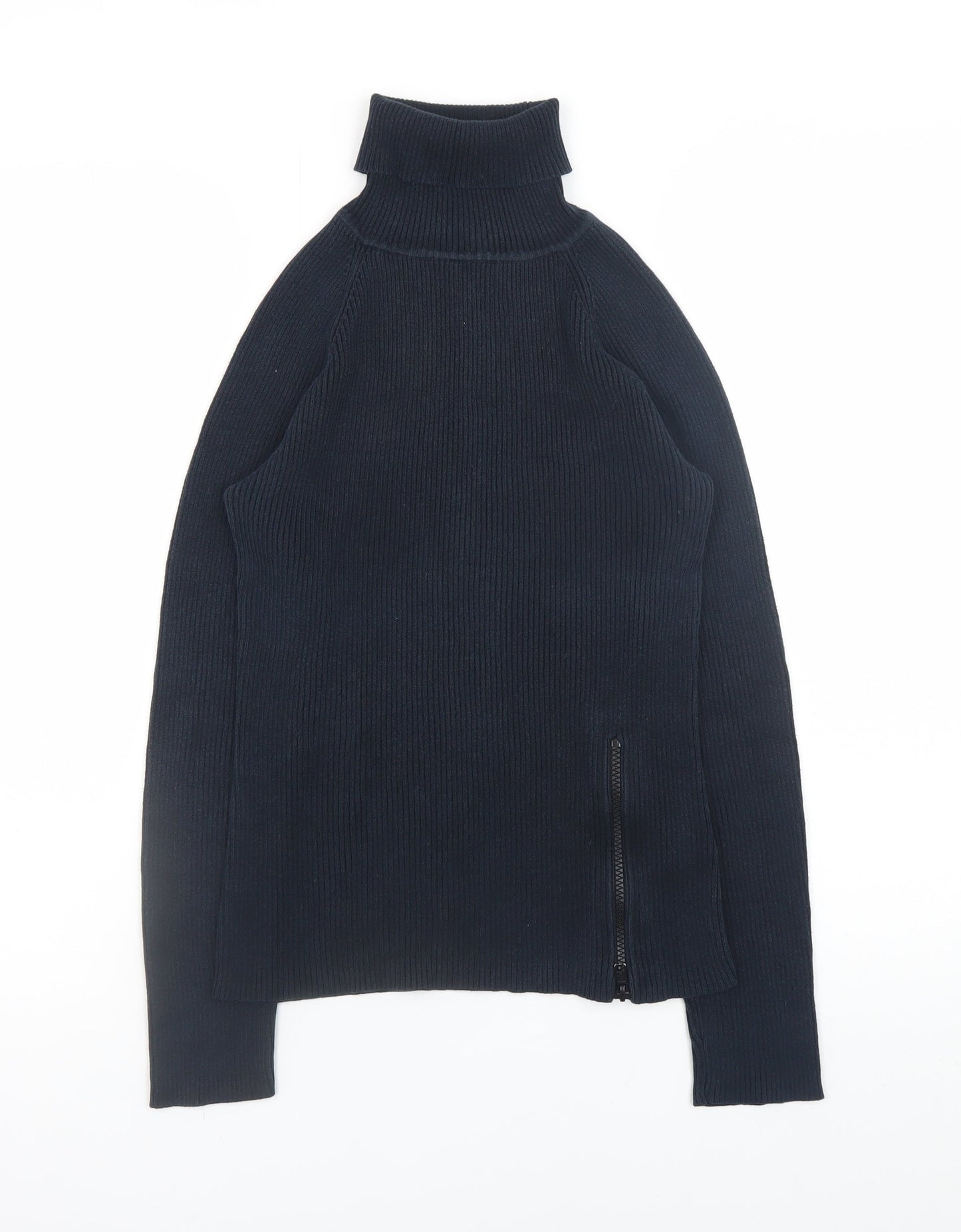 Dorothy Perkins Women Black Roll Neck Cotton Zip Jumper Size 12