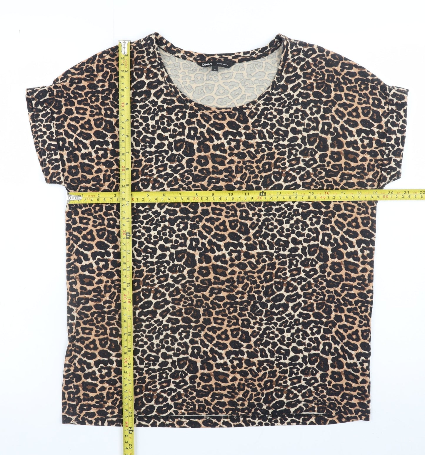ONLY Womens Brown Leopard Print Short Sleeve Basic T-Shirt Size S