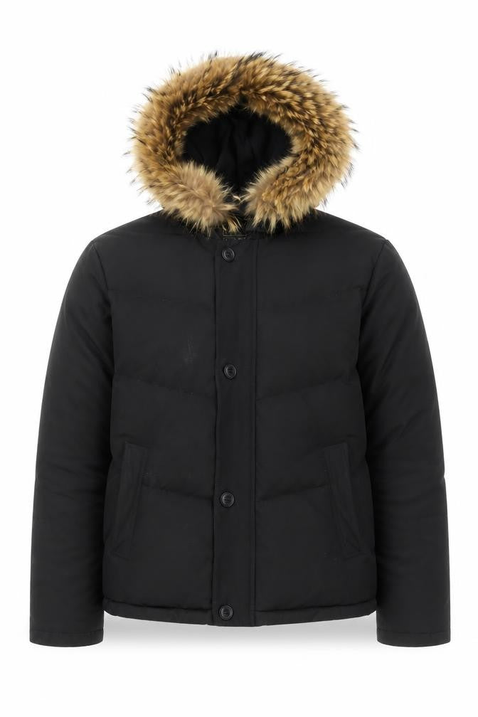 Woolrich Womens Black Down Puffer Jacket with Fur Hood Size 14