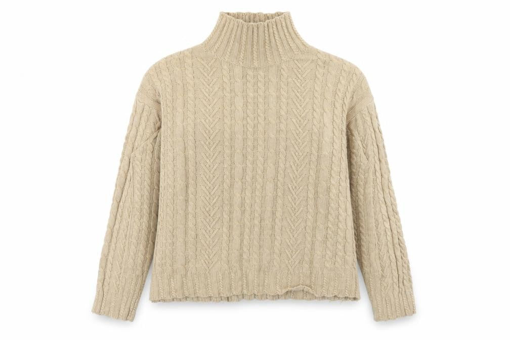 Marks and Spencer Womens Beige Cable Knit Roll Neck Jumper Size M