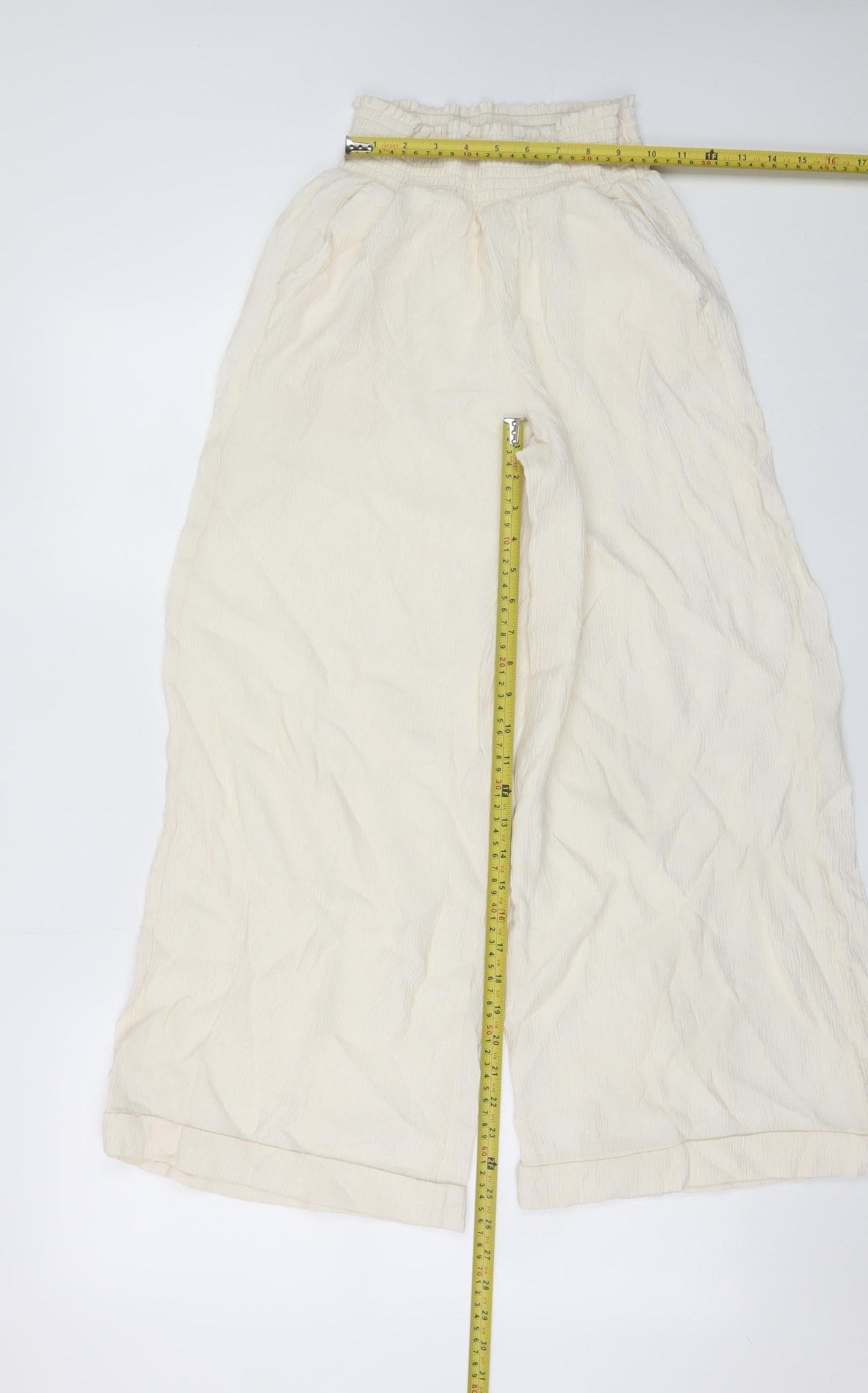 H&M Womens Ivory Wide-Leg Viscose Crepe Trousers Size 20
