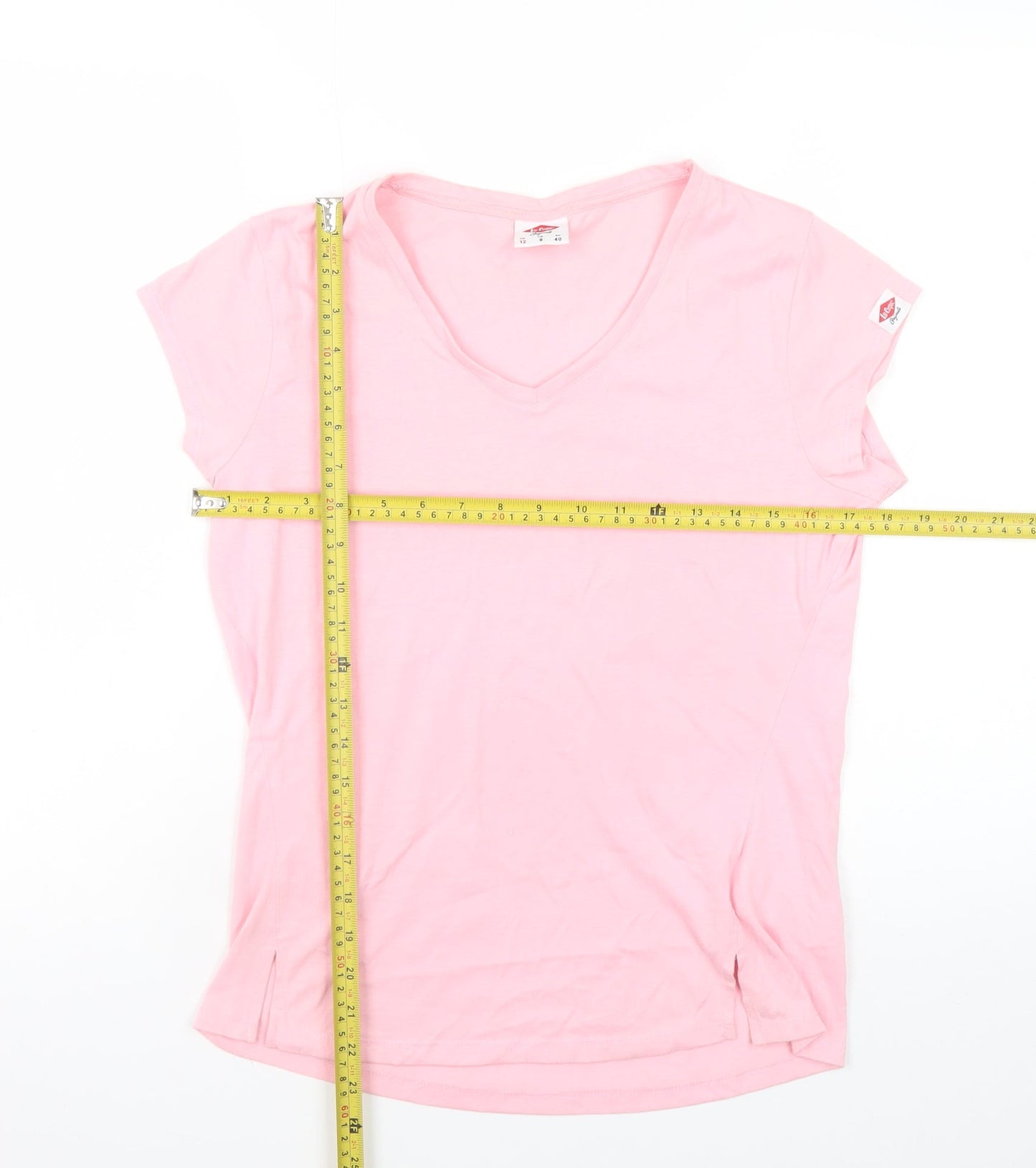 Lee Cooper Womens Pink V-Neck Short Sleeve Basic T-Shirt Size 12