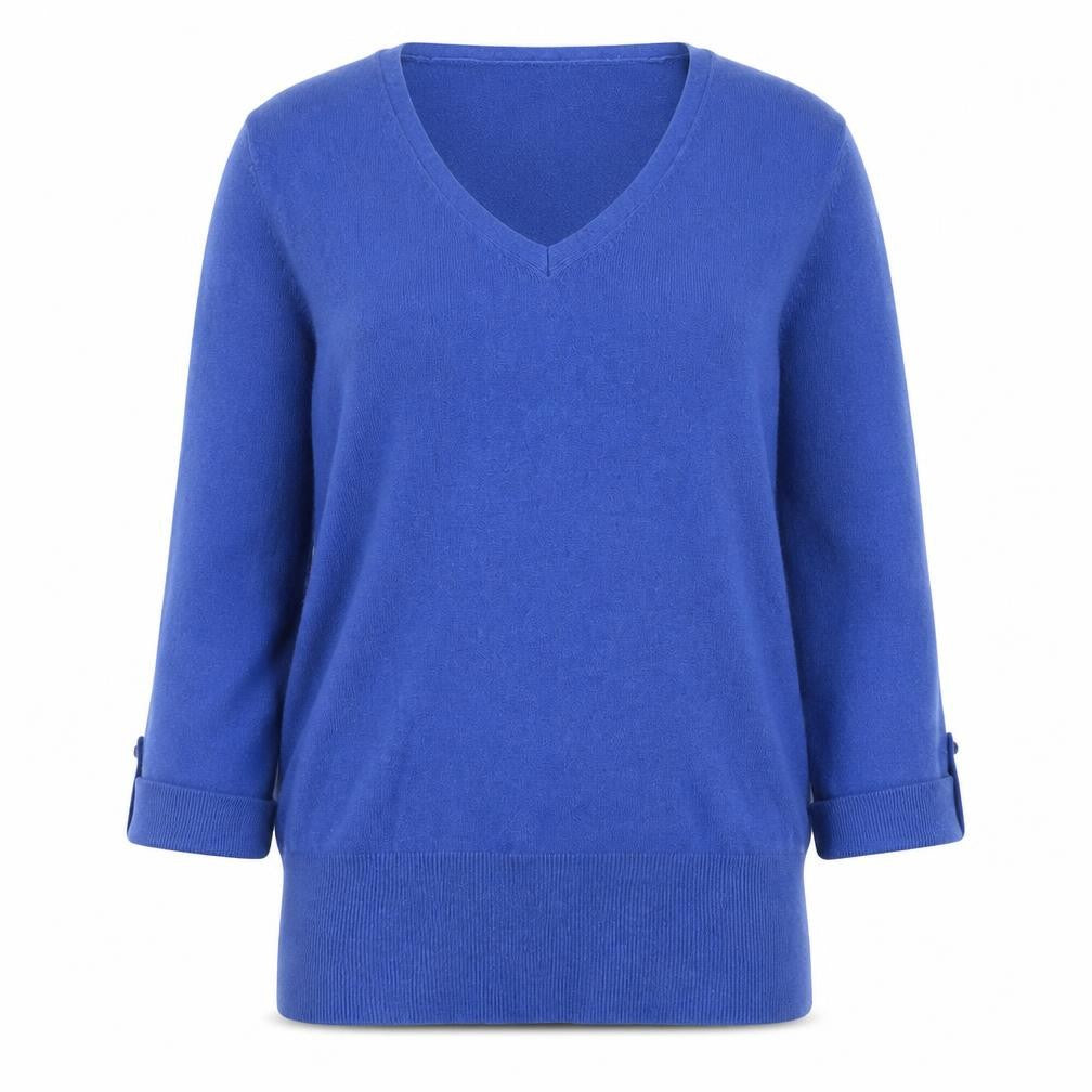 Debenhams Women Blue V-Neck Cotton Knit Jumper Size 12