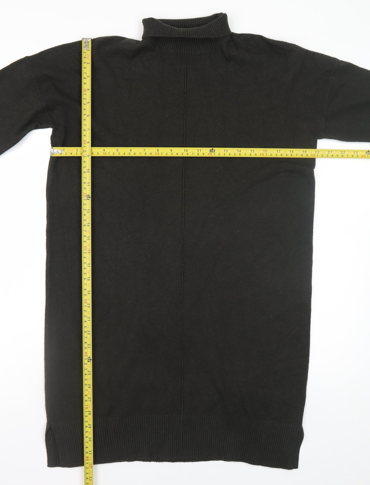 French Connection Women's Black Roll Neck Long Sleeve Knit Sweater Dress Size M
