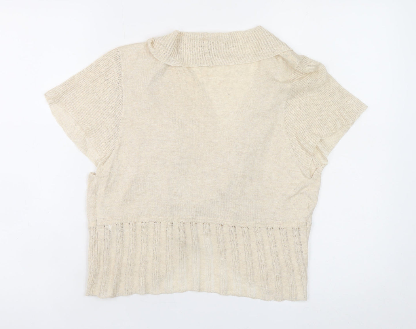 Wallis Petite Beige Short Sleeve Open Knit Cardigan Womens M