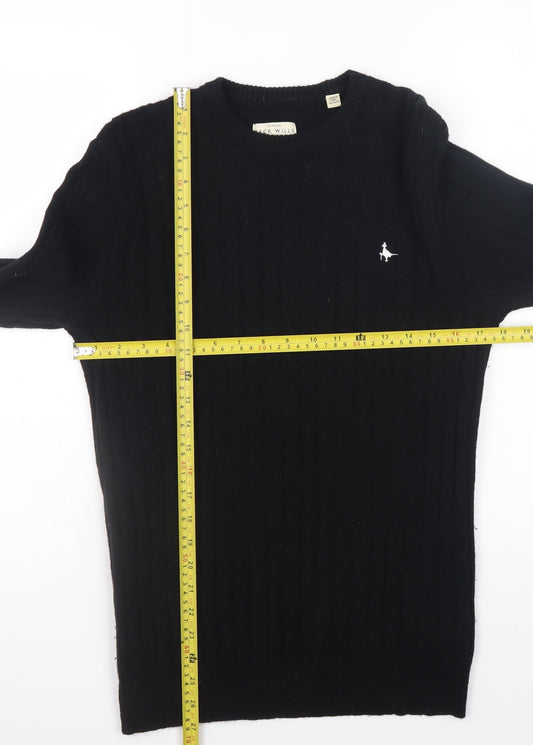 Jack Wills Men's Black Wool Crew Neck Cable Knit Jumper S