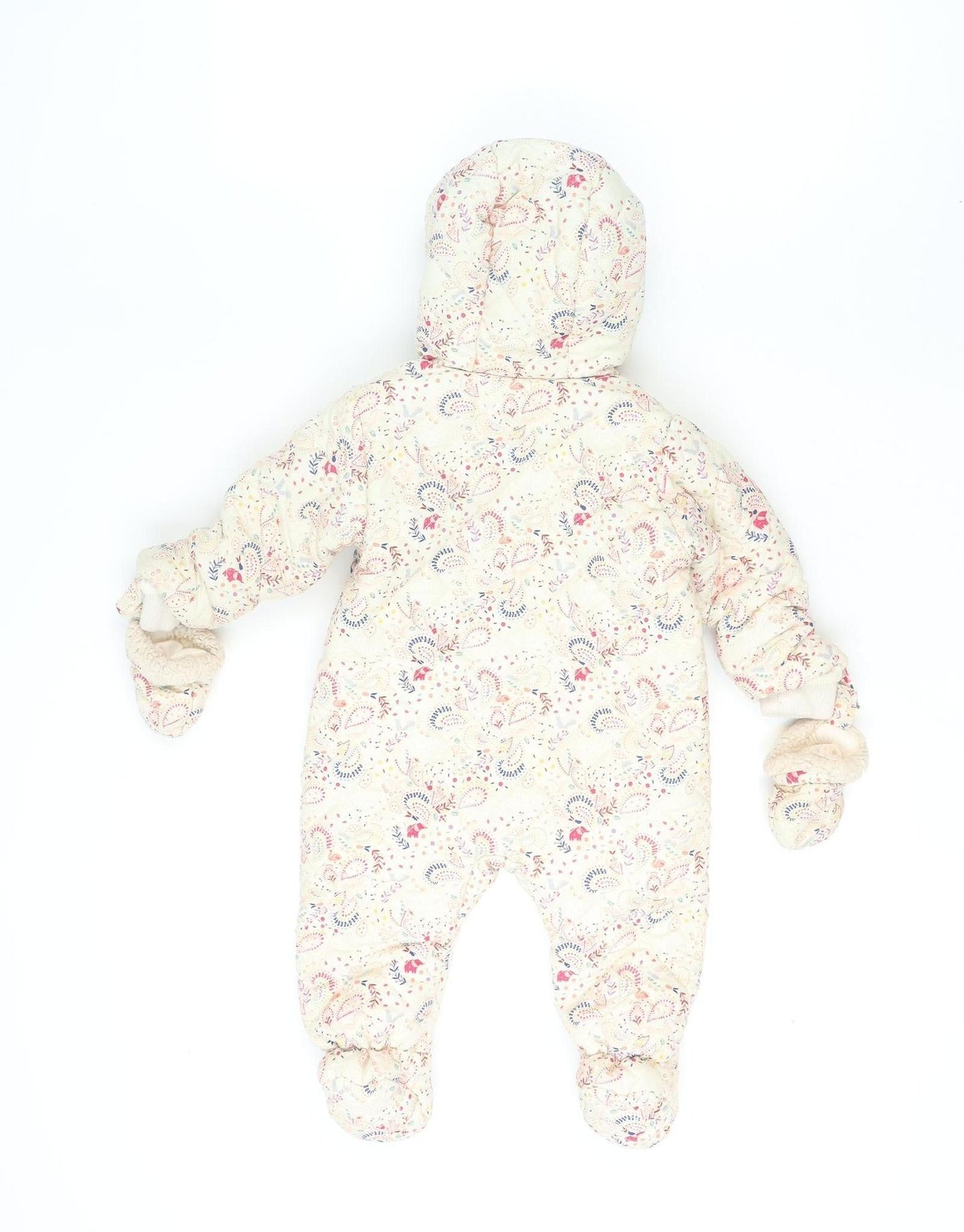 Mini Club Unisex Baby Beige Floral Hooded Snowsuit 6-9 Months Lined Winter