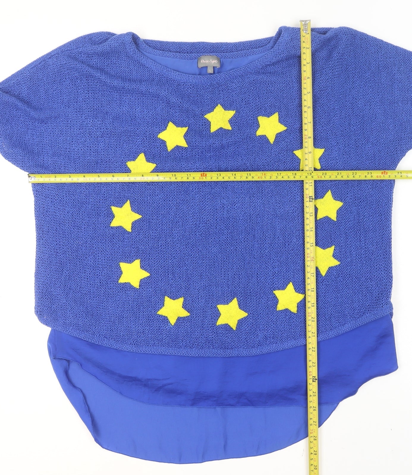 Phase Eight Womens Blue Short Sleeve Cotton Blend Star Jumper Size M