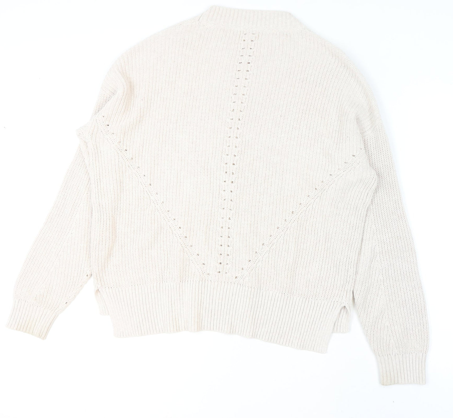 Fat Face Womens Beige Cotton Chunky Knit Crew Neck Jumper Size 14