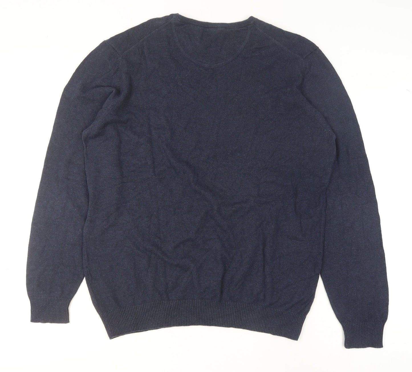 Samuel Windsor Men Blue L Cotton Cashmere Crew Neck Jumper