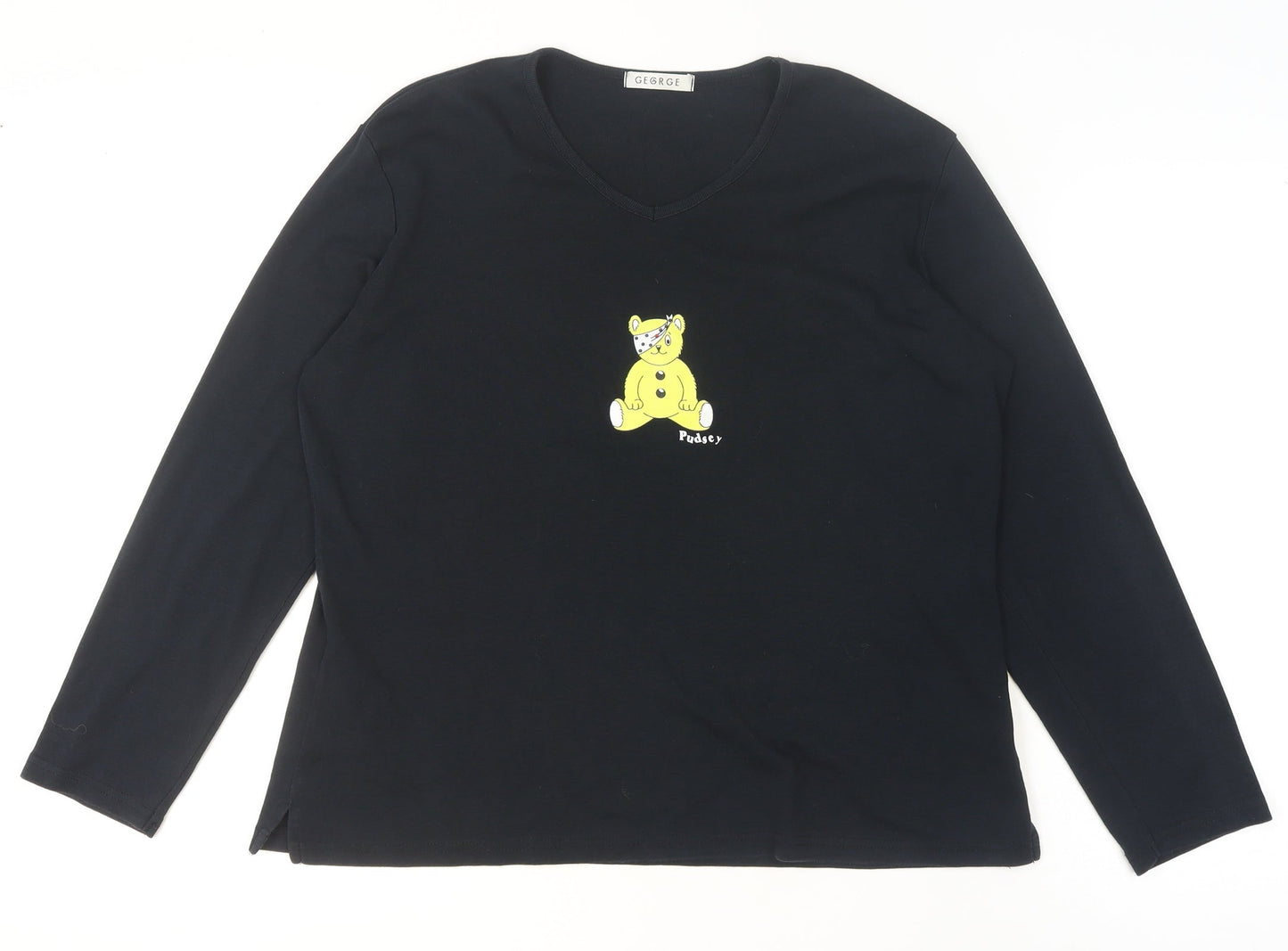 George Women’s Black Pudsey V-Neck Long Sleeve Cotton T-Shirt Size 16