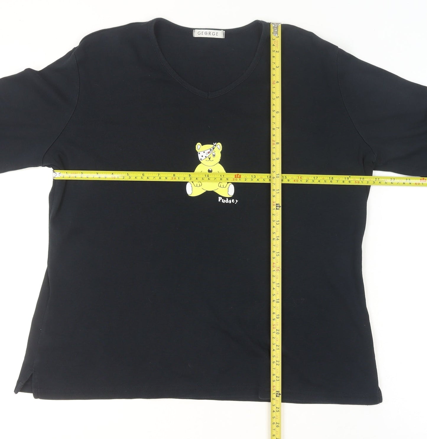 George Women’s Black Pudsey V-Neck Long Sleeve Cotton T-Shirt Size 16