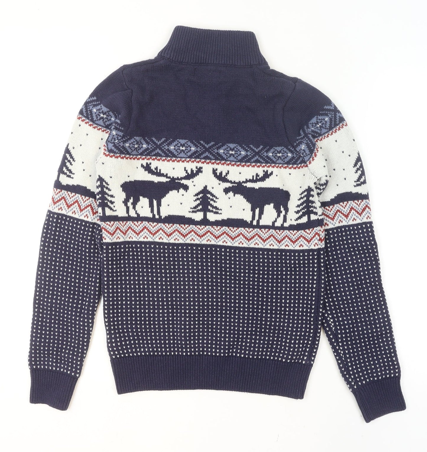 Next Men's Blue Fair Isle 1/2 Zip Cotton Blend Jumper XS