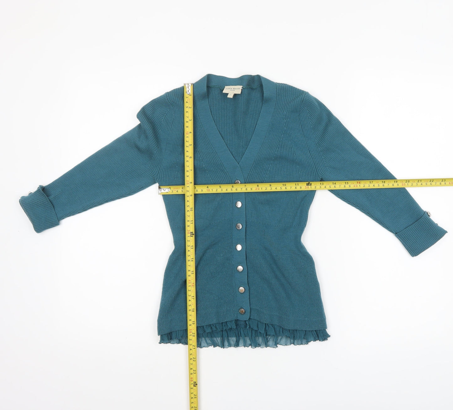 Karen Millen Women’s Green Wool Blend V-Neck Button Cardigan Size S