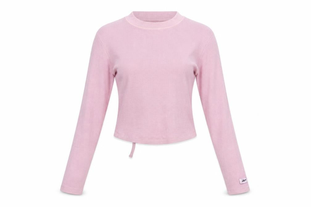 Reebok Women's Pink Cropped Long Sleeve Crew Neck Top Size S