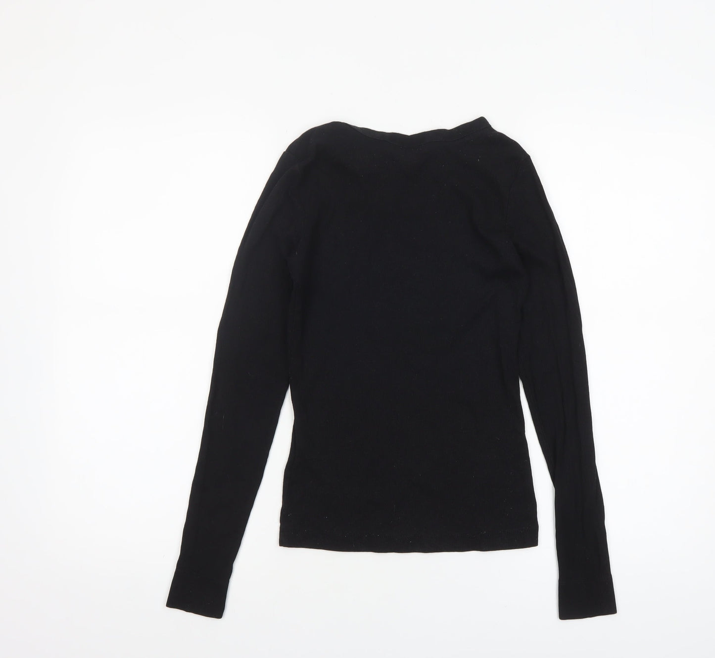 H&M Women Black Long Sleeve Basic Jersey Top Size S