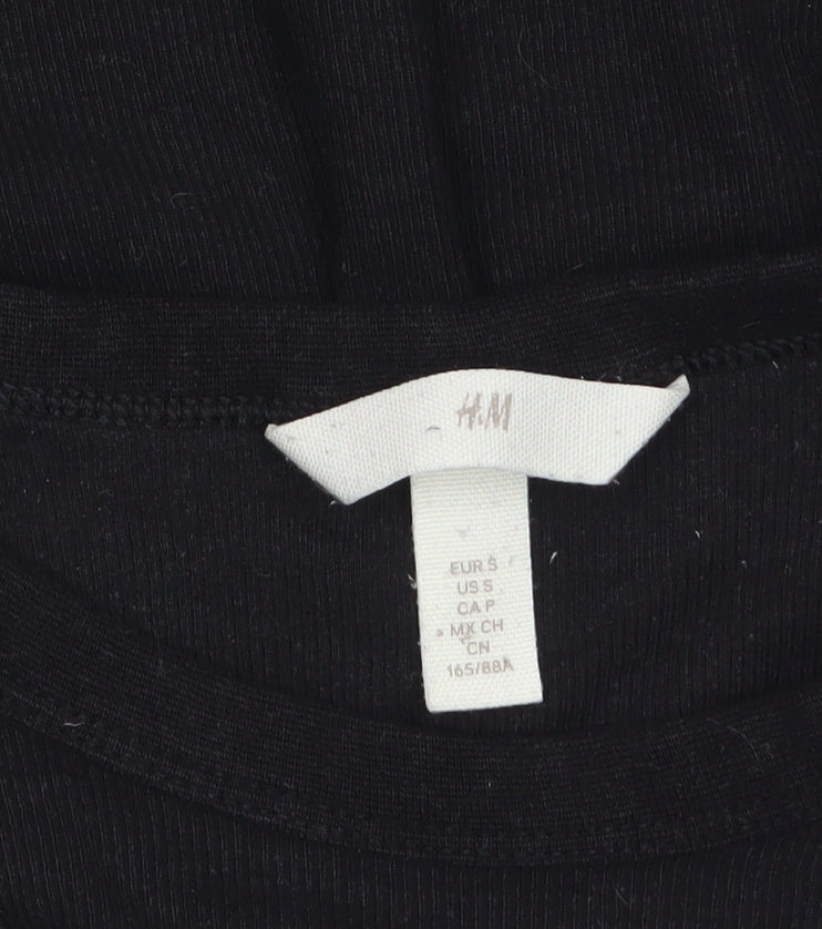 H&M Women Black Long Sleeve Basic Jersey Top Size S