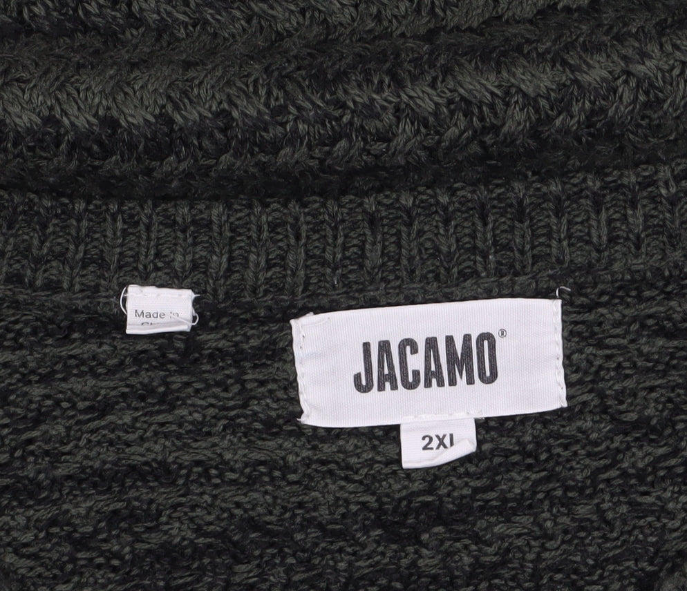 Jacamo Men Green 2XL Chunky Knit Crew Neck Pullover Jumper
