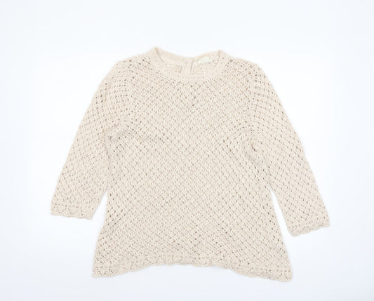 Fat Face Women's Beige Open-Knit Cotton Jumper Size 16