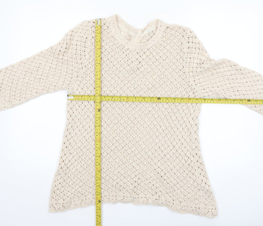 Fat Face Women's Beige Open-Knit Cotton Jumper Size 16