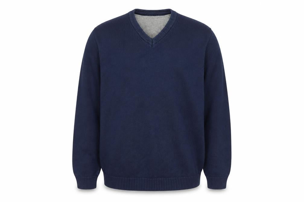 Maine New England Men’s Blue Cotton V-Neck Jumper Size L Classic Knit