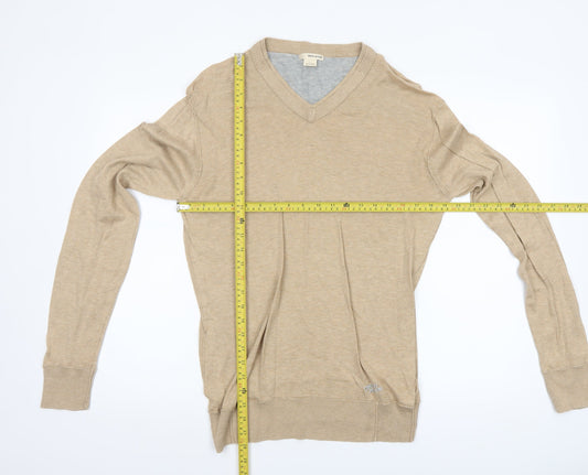 DKNY Jeans Mens Beige Cotton V-Neck Pullover Jumper Size L