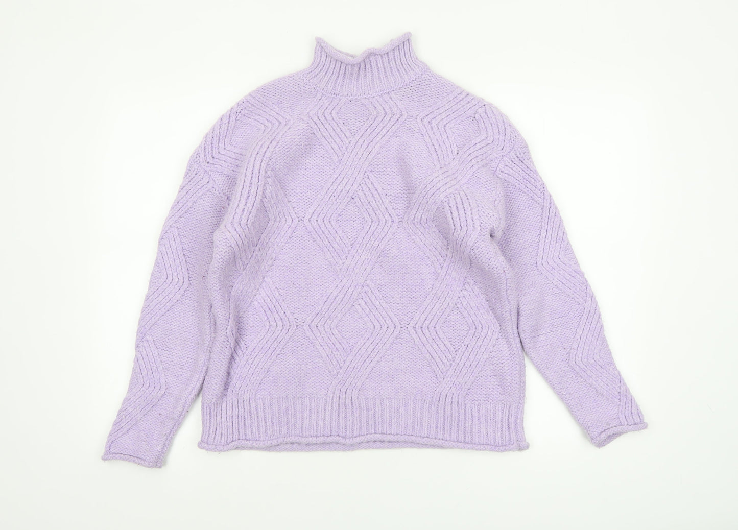 Marks and Spencer Women’s Purple Mock Neck Chunky-Knit Jumper Size S