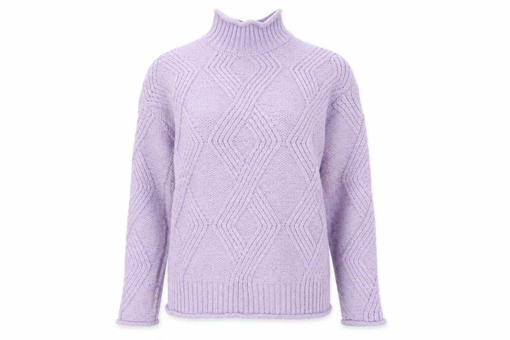 Marks and Spencer Women’s Purple Mock Neck Chunky-Knit Jumper Size S