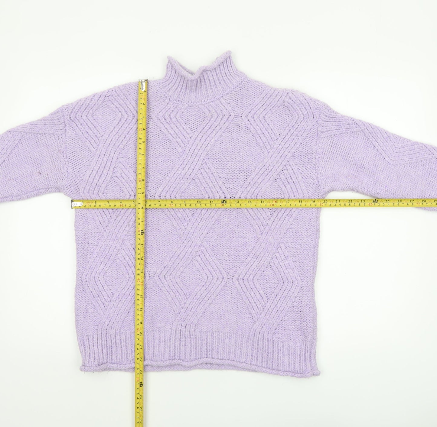 Marks and Spencer Women’s Purple Mock Neck Chunky-Knit Jumper Size S
