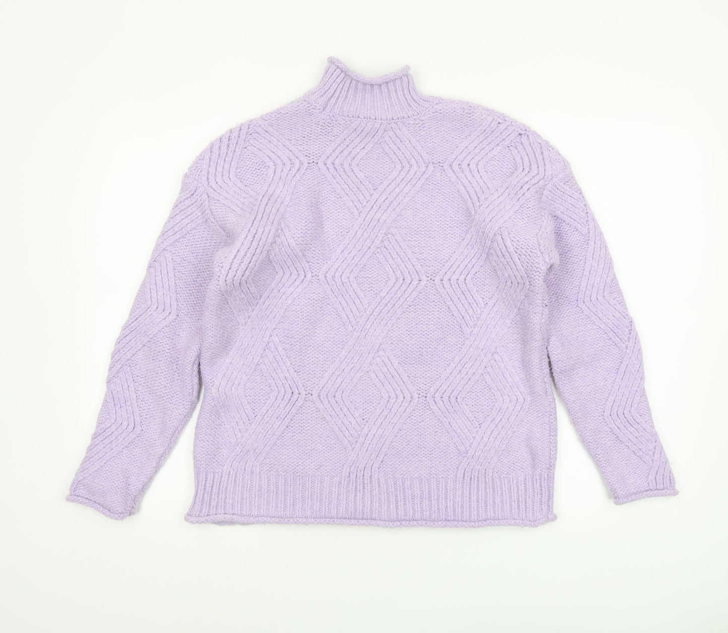 Marks and Spencer Women’s Purple Mock Neck Chunky-Knit Jumper Size S