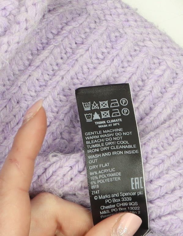 Marks and Spencer Women’s Purple Mock Neck Chunky-Knit Jumper Size S