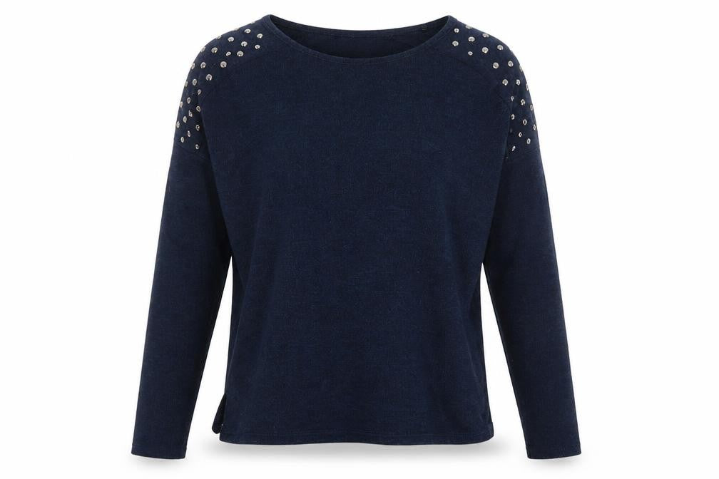 New Look Womens Blue Studded Shoulder Long Sleeve Pullover Jumper Size 10